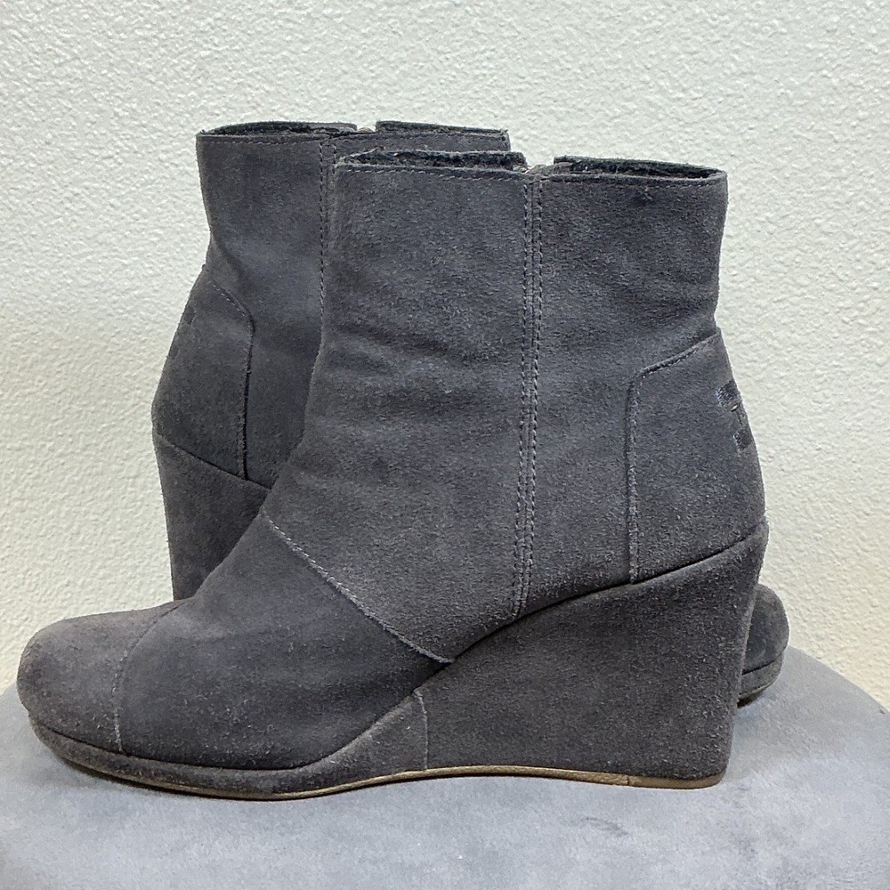 Women's Toms Nepal Side Zip Wedge Ankle Boots Booties Shoes Size 7.5 Gray‎ Suede - Picture 4 of 9